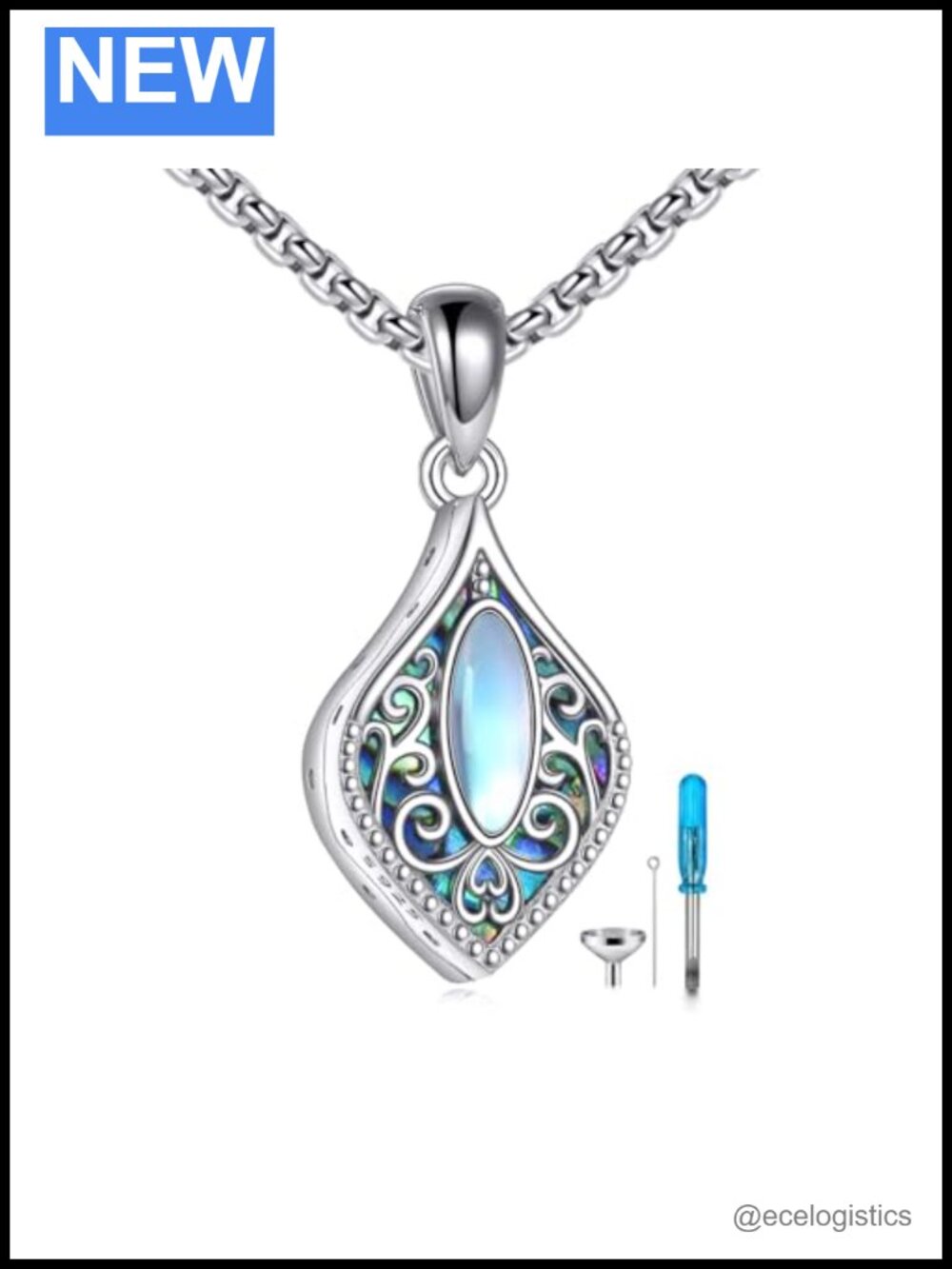 925 Sterling Silver Urn Necklace Moonstone Filigree Memorial Keepsake Pendant